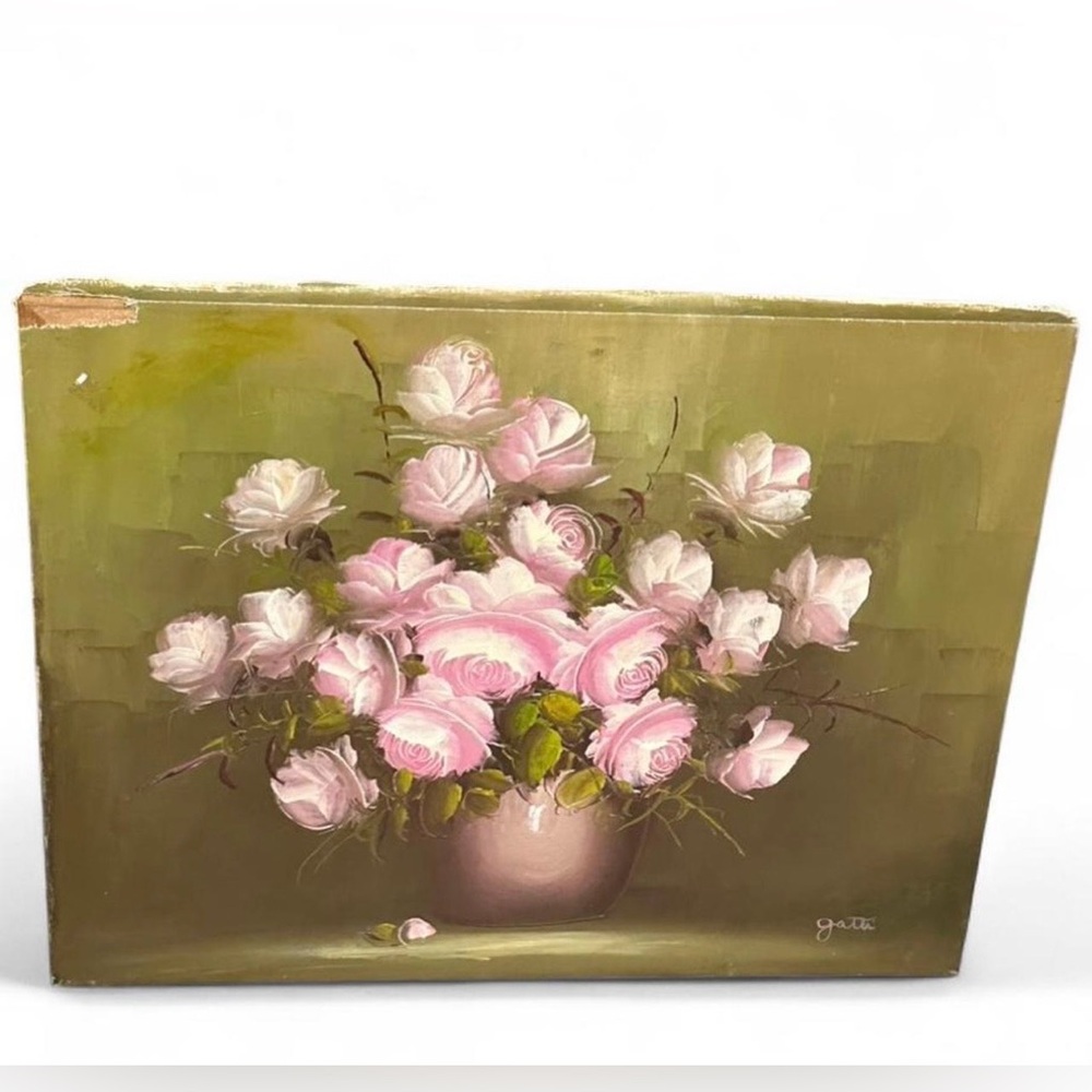 Vintage Signed Floral Painting on Canvas 18” x 14”